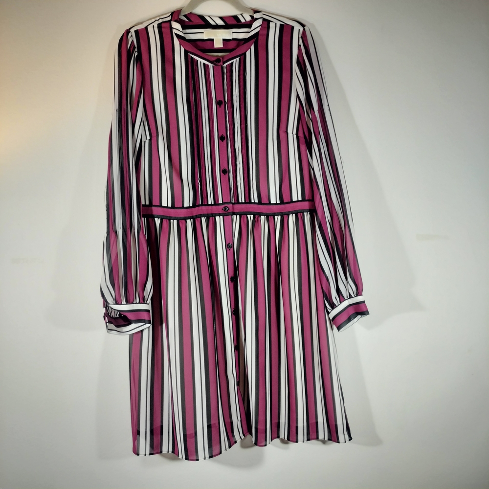 Michael Kors Multi Stripe Pintuck Shirt Dress Size: Large (12-14)‎